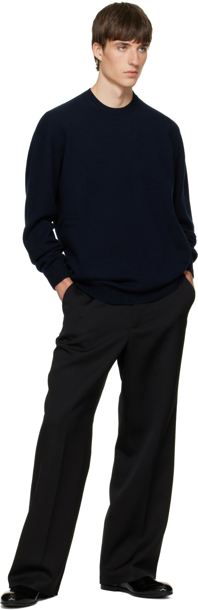 Jil Sander Navy Cashmere Blend Crew-Neck Sweater