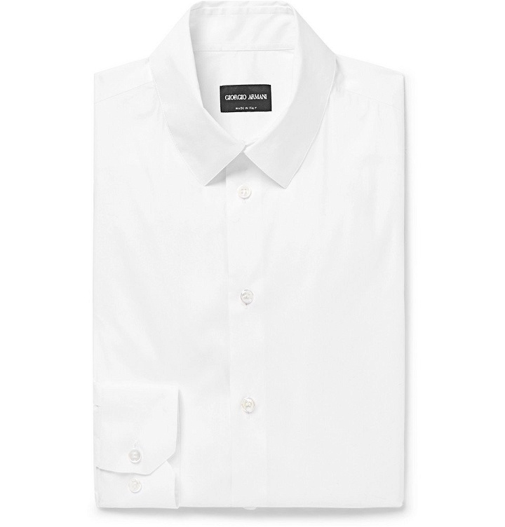 Photo: Giorgio Armani - White Slim-Fit Stretch Cotton-Blend Shirt - White