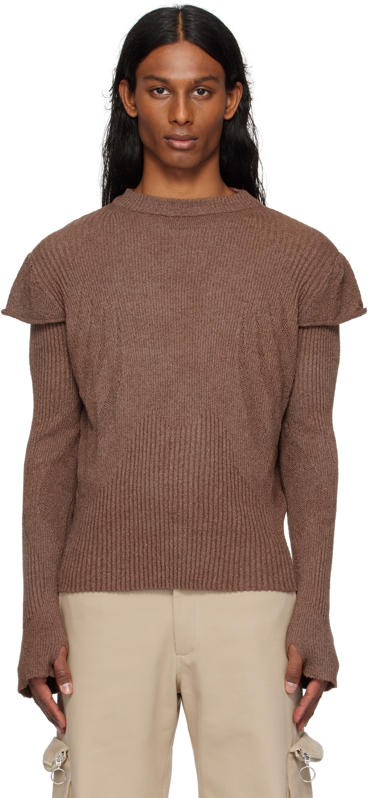 Charlie Constantinou Brown Light Knit Long Sleeve Sweater