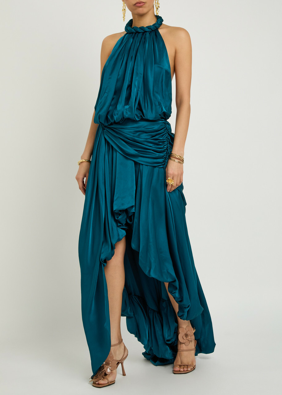 Zimmermann Alchemy Halterneck Satin Maxi Dress Blue