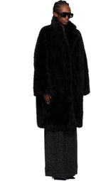 Pushbutton Black Notched Lapel Faux-Fur Coat