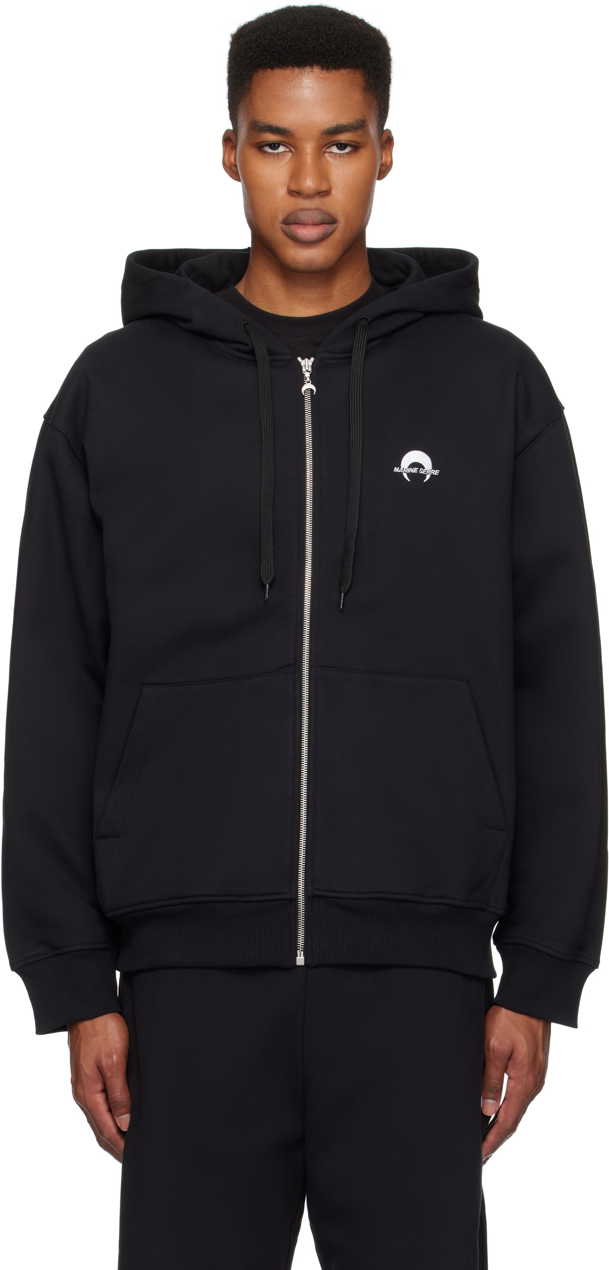 Marine Serre Black Moon Logo Fleece Zipped Hoodie