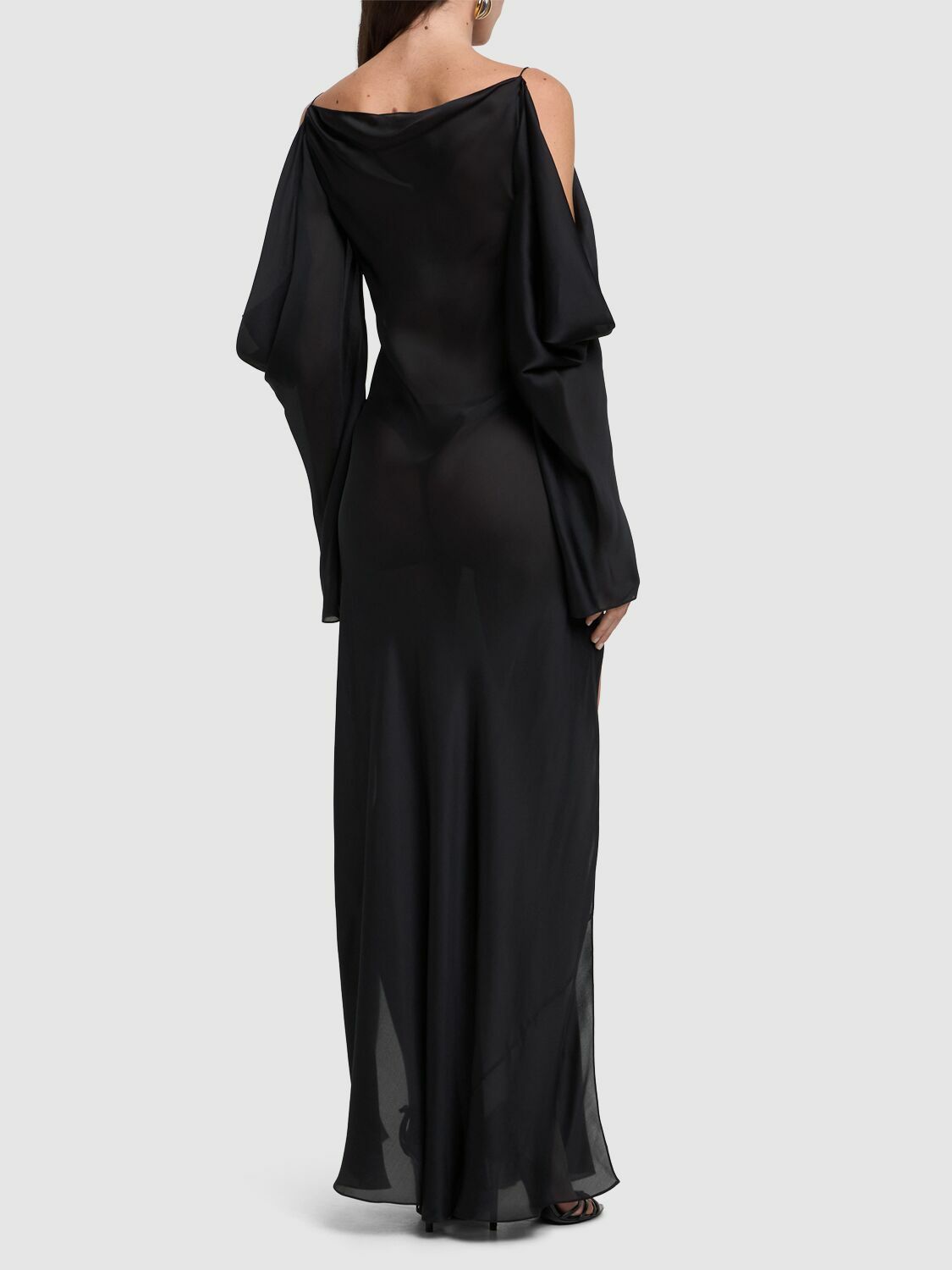 ROBERTO CAVALLI Silk Satin Chiffon Off-shoulder Dress Roberto Cavalli ROBERTO CAVALLI Silk Satin Chiffon Off-shoulder Dress Roberto Cavalli