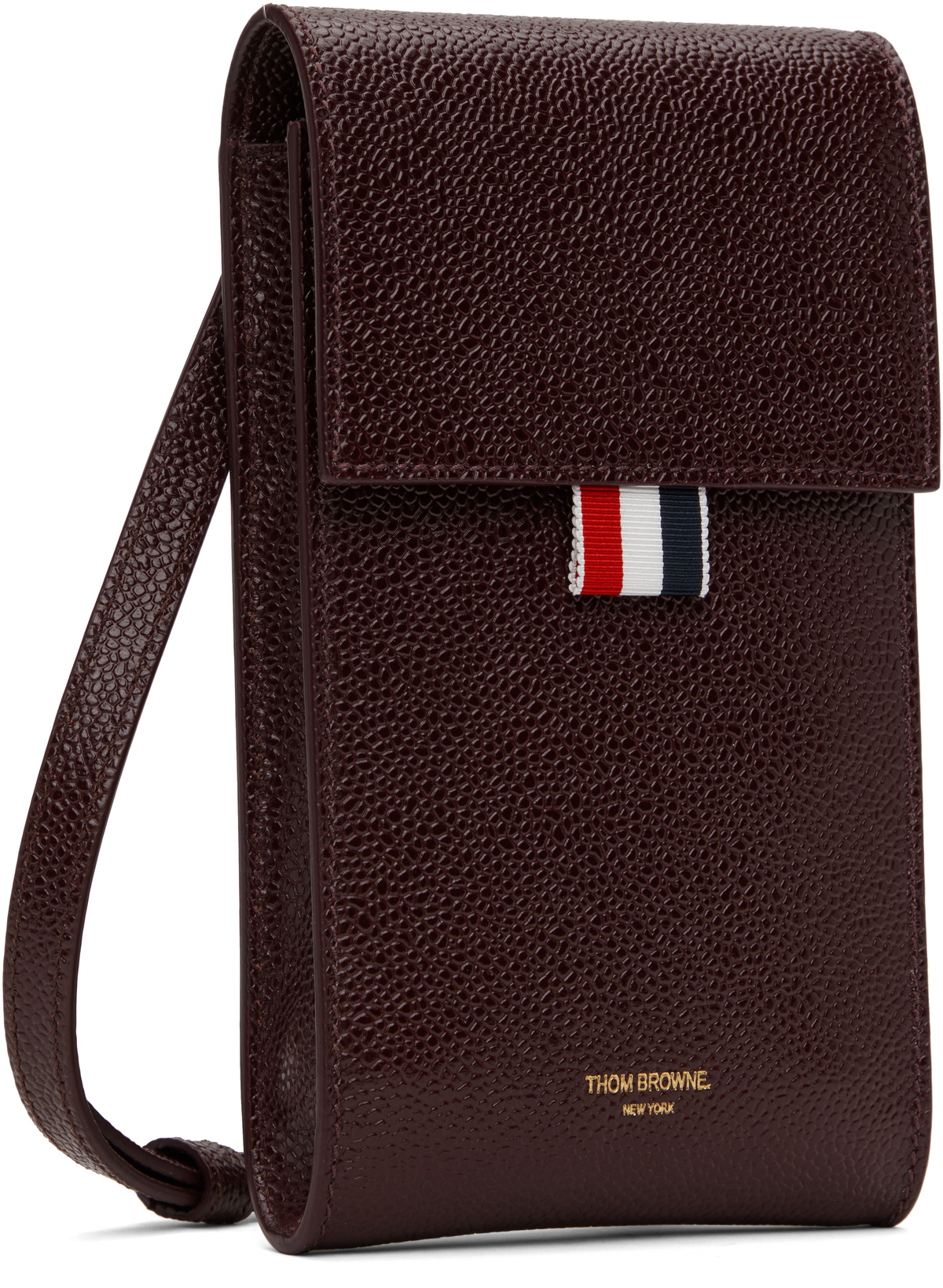 Thom Browne Burgundy Lucido Leather Crossbody Phone Pouch Thom Browne