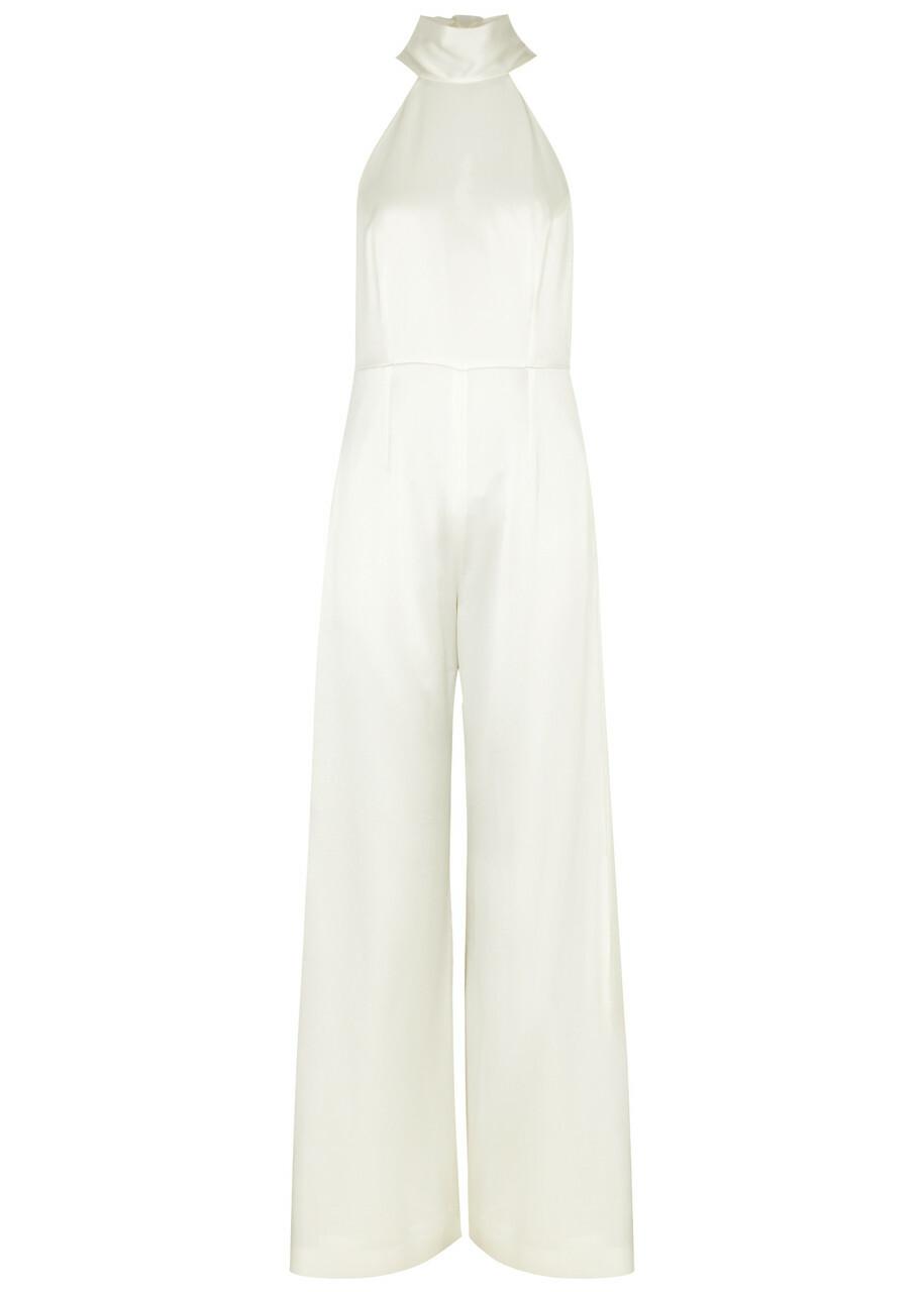 Galvan Sienna Wide-leg Satin Jumpsuit White