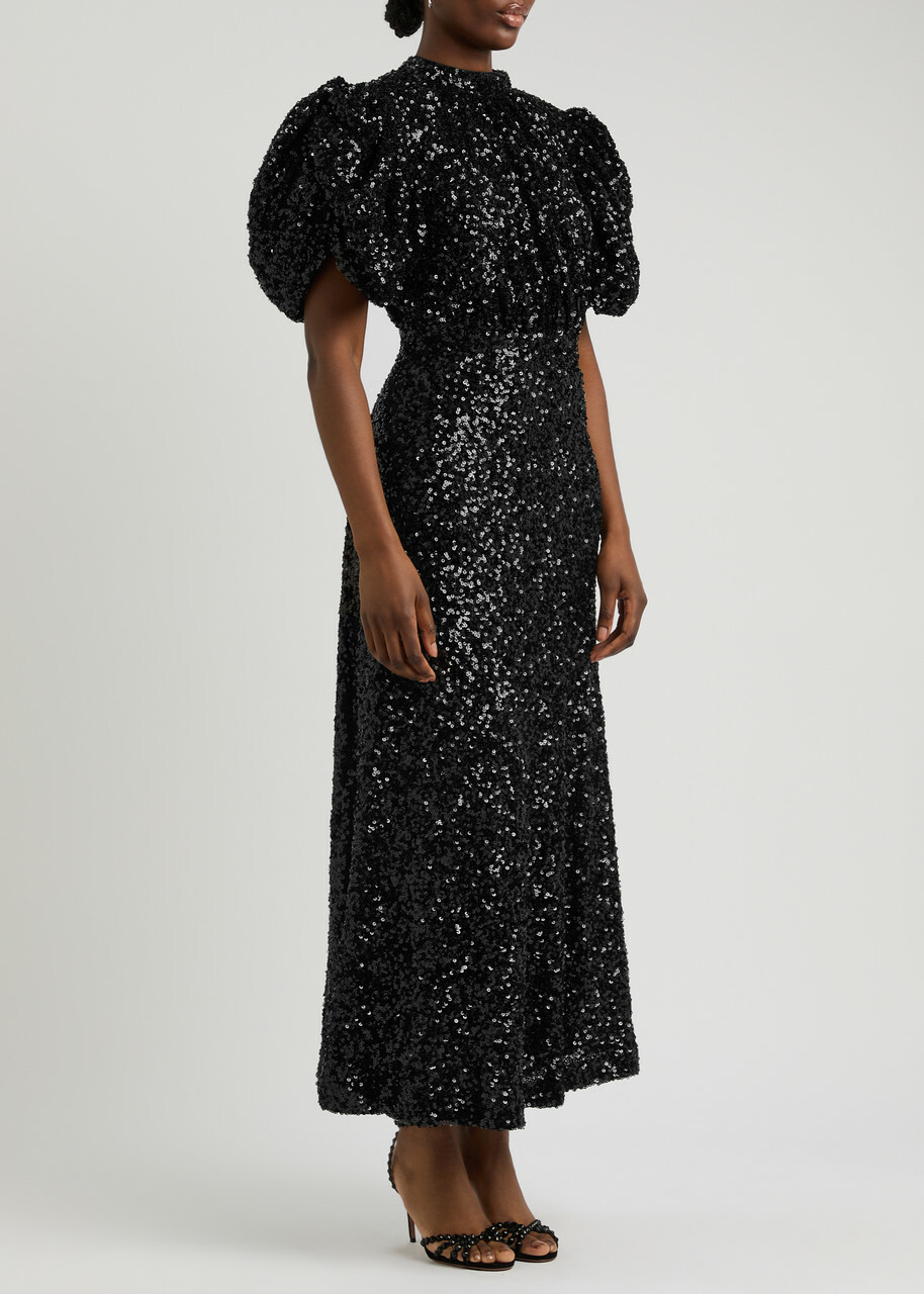 Rotate Birger Christensen Open-back Sequin Midi Dress Black