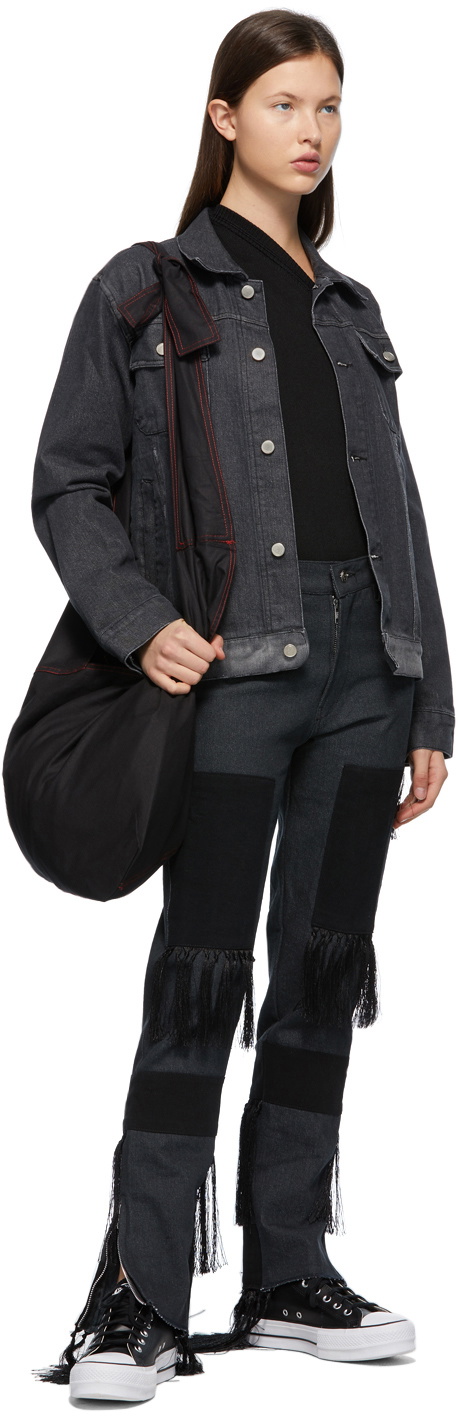 Youths in Balaclava Grey & Black Fringed High Waisted Jeans