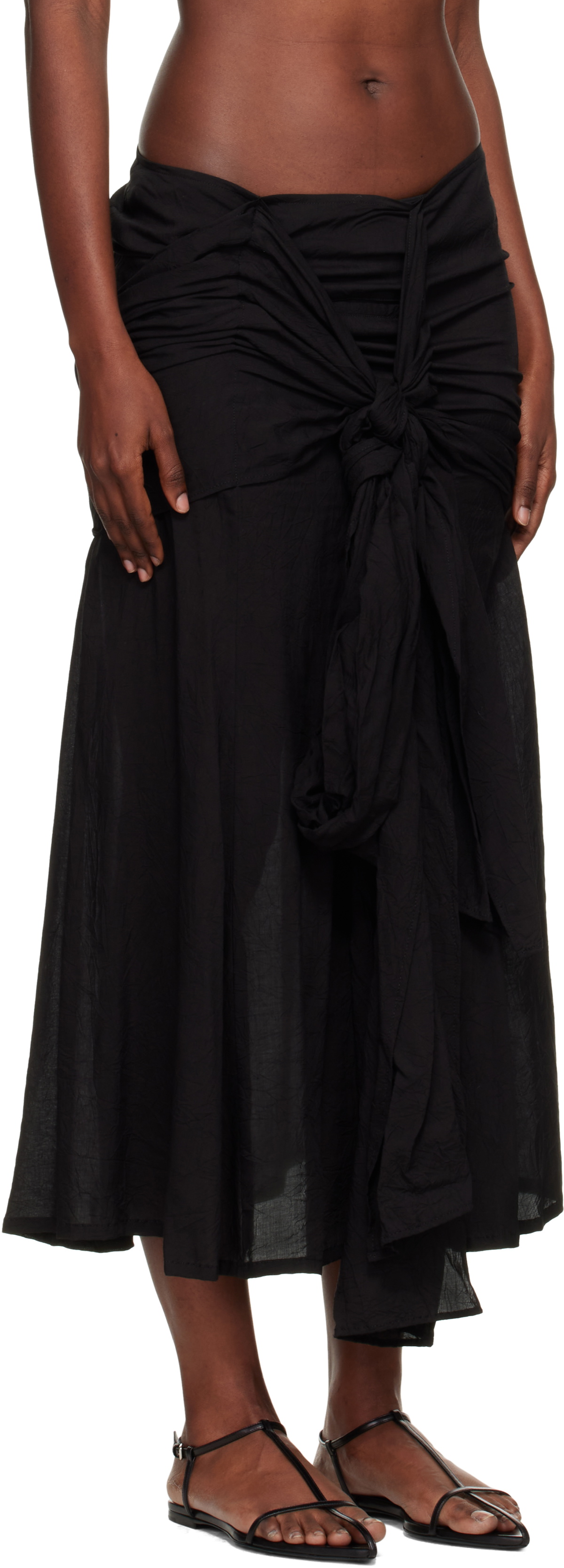 YOHJI YAMAMOTO Black 82 Modal Lawn R Front Knot Maxi Skirt