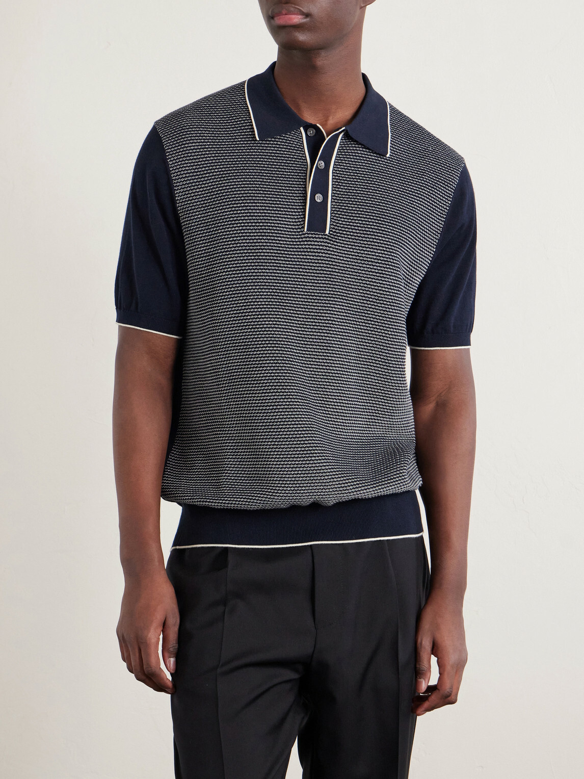 Hartford - Jacquard-Knit Cotton Polo Shirt - Blue