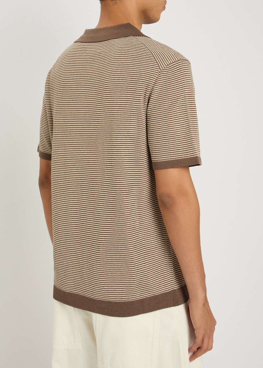 Raith Antonio Striped Knit Polo Shirt Brown