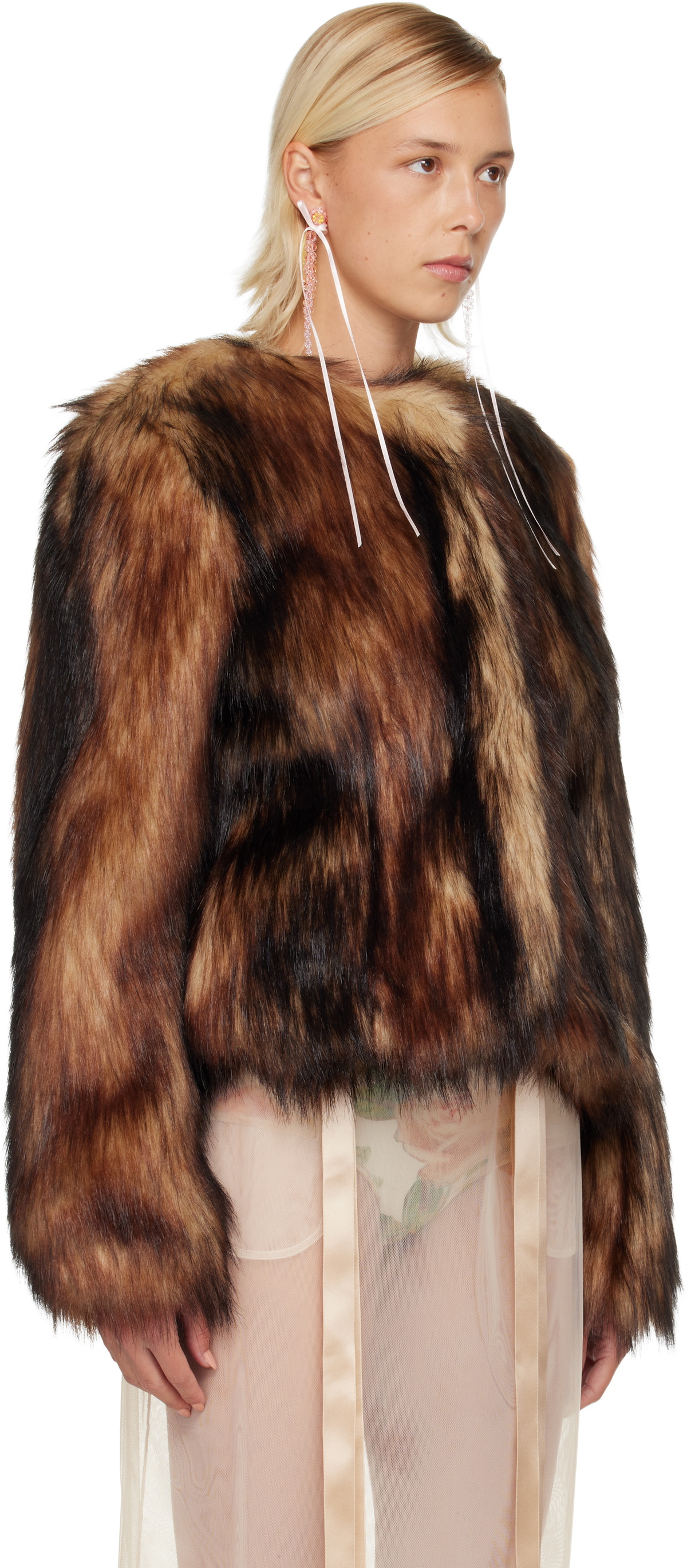 Simone Rocha Brown Sculpted Faux Fur Fray Jacket