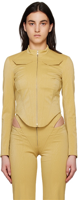 Photo: MISBHV Yellow Stand Collar Faux-Leather Jacket