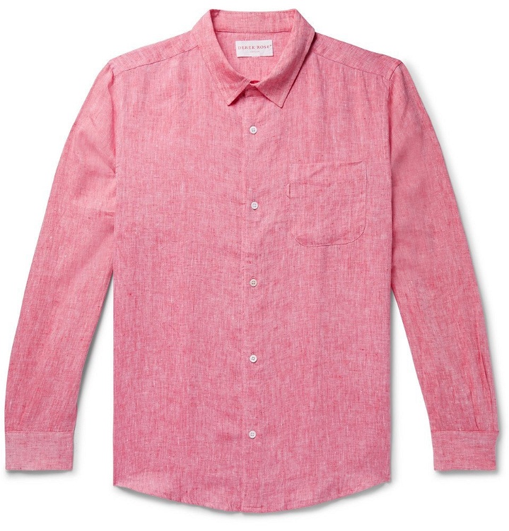 Photo: Derek Rose - Monaco Mélange Slub Linen Shirt - Pink