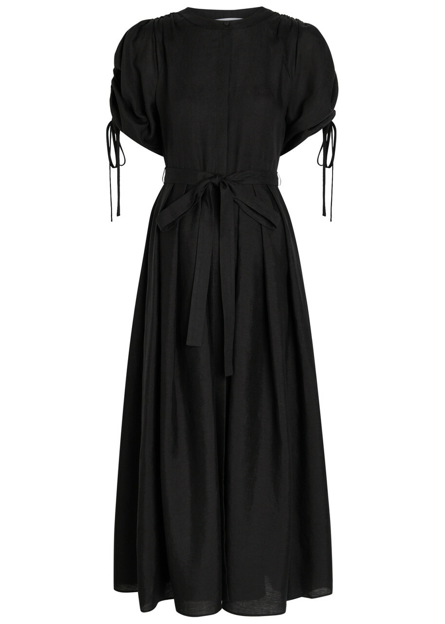Gabriela Hearst Linnea Belted Linen Midi Dress Black