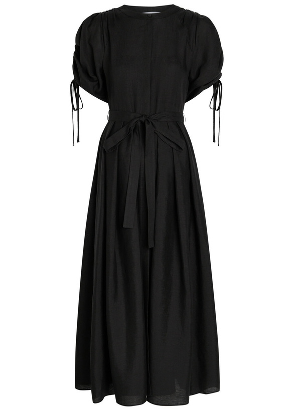 Photo: Gabriela Hearst Linnea Belted Linen Midi Dress Black