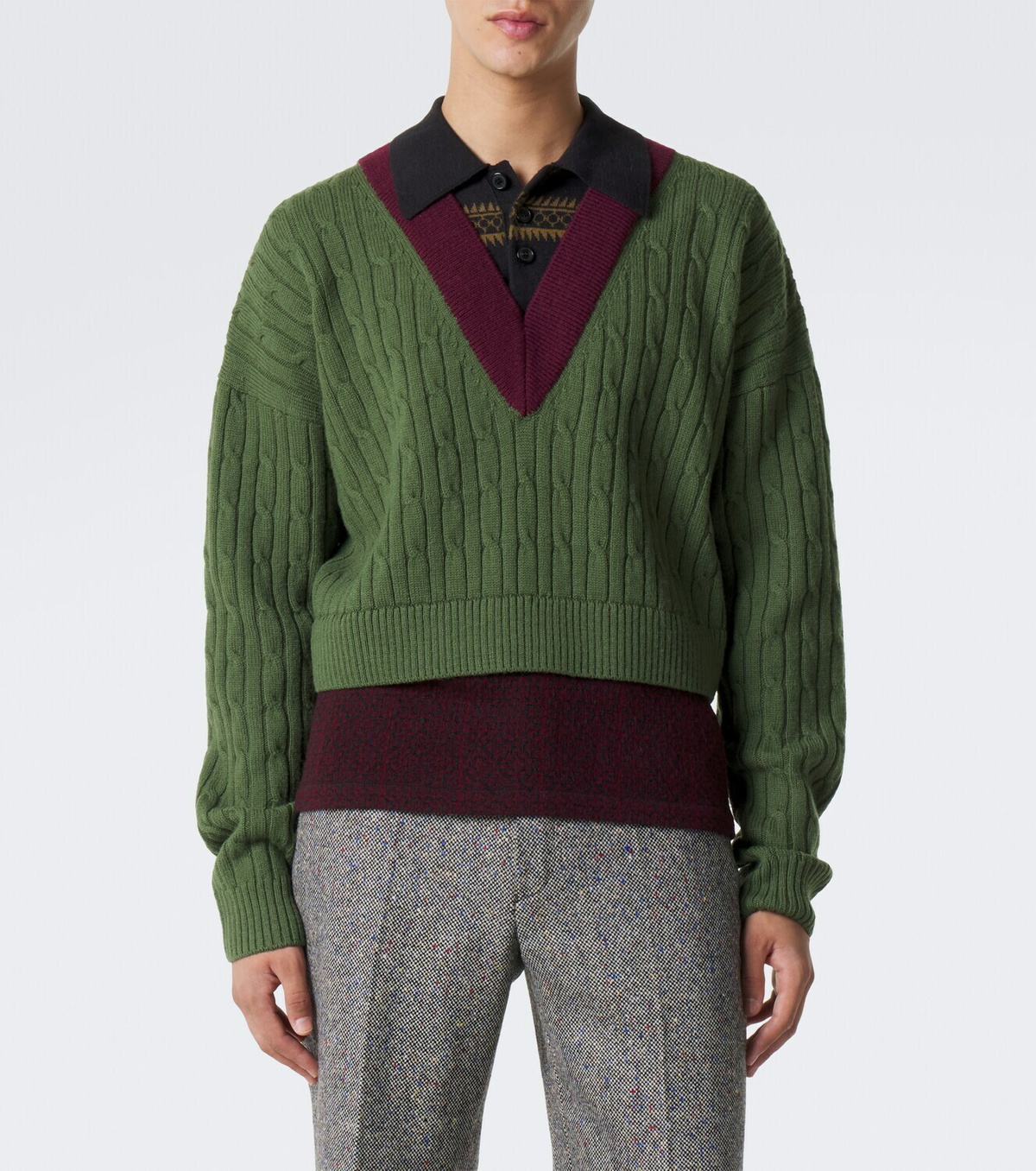 Dries Van Noten Layered wool and cotton polo sweater