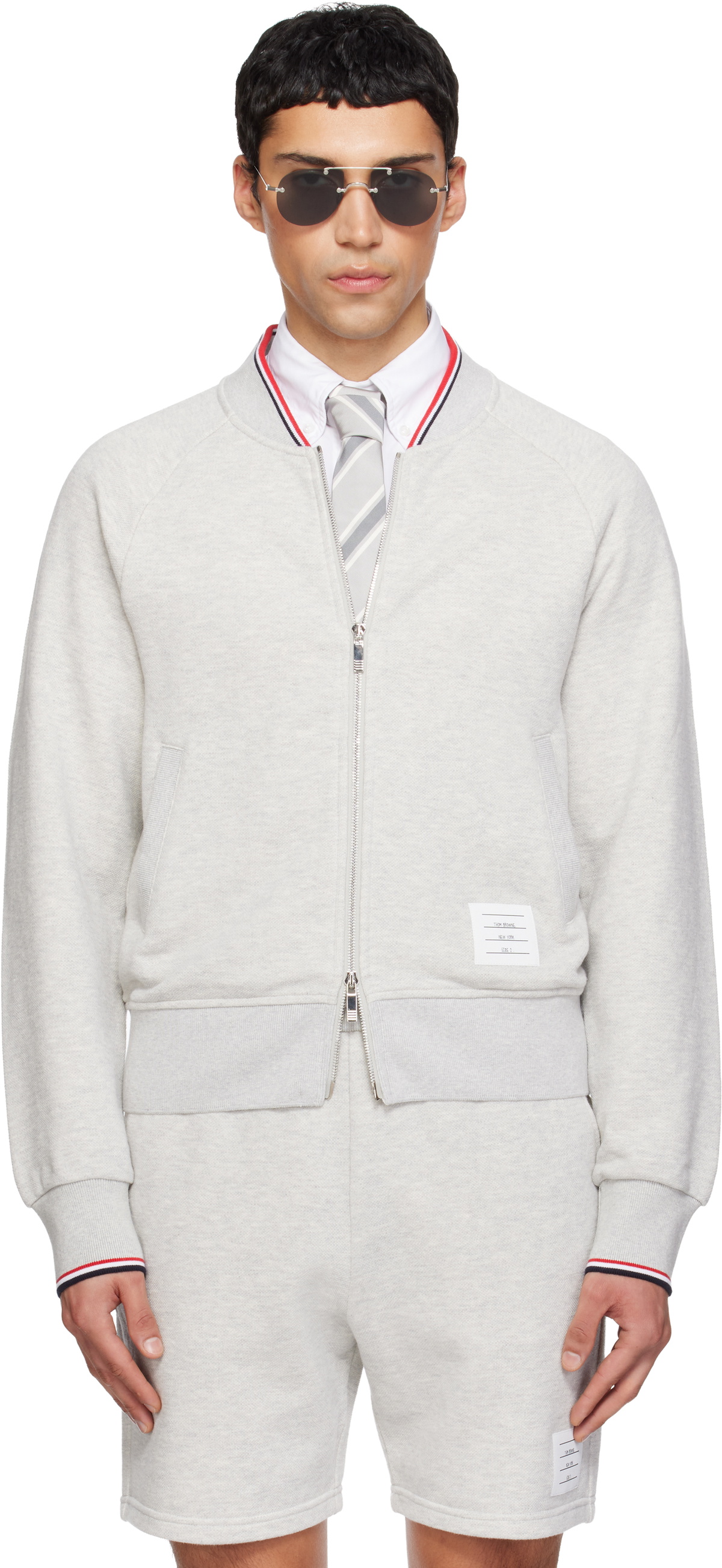 Thom Browne Gray Pique Loopback Bomber Sweatshirt