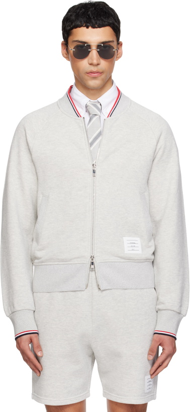 Photo: Thom Browne Gray Pique Loopback Bomber Sweatshirt