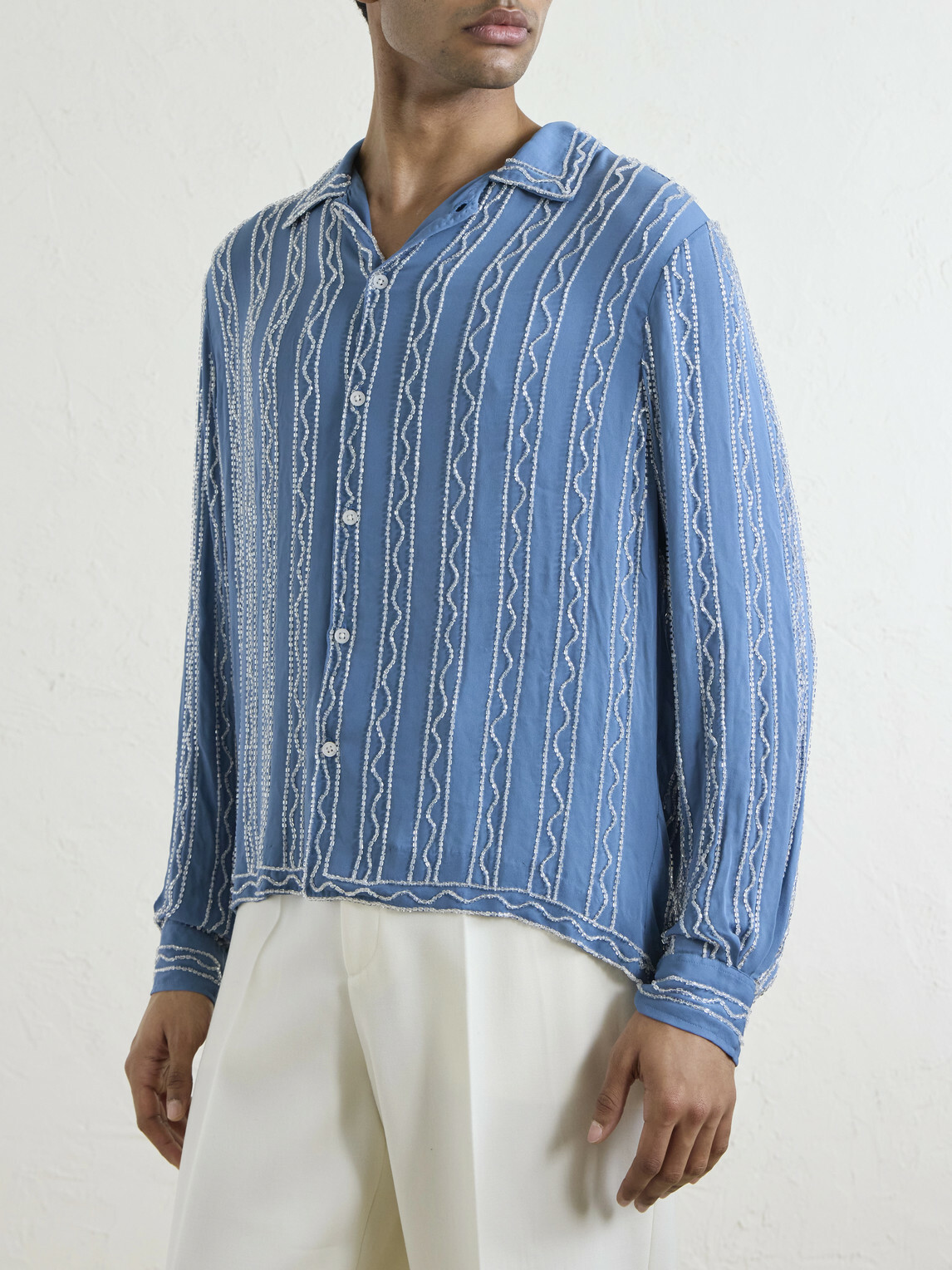 BODE - Sea Beaded Silk Shirt - Blue