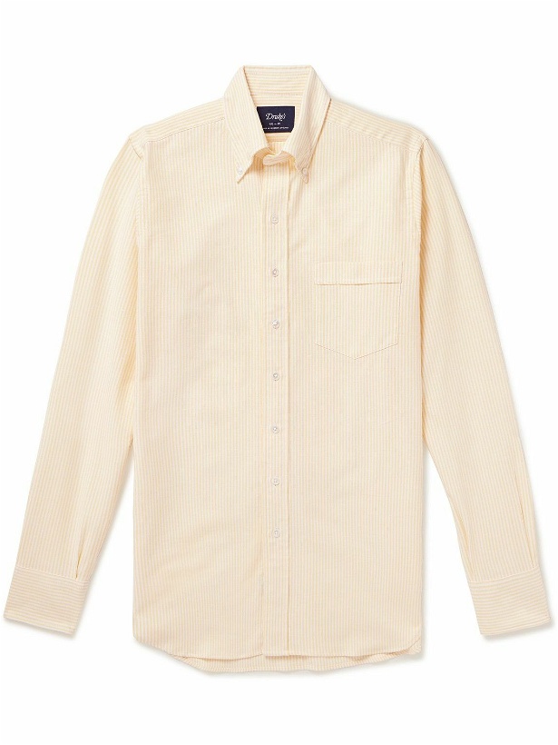 Photo: Drake's - Button-Down Collar Striped Cotton Oxford Shirt - Yellow
