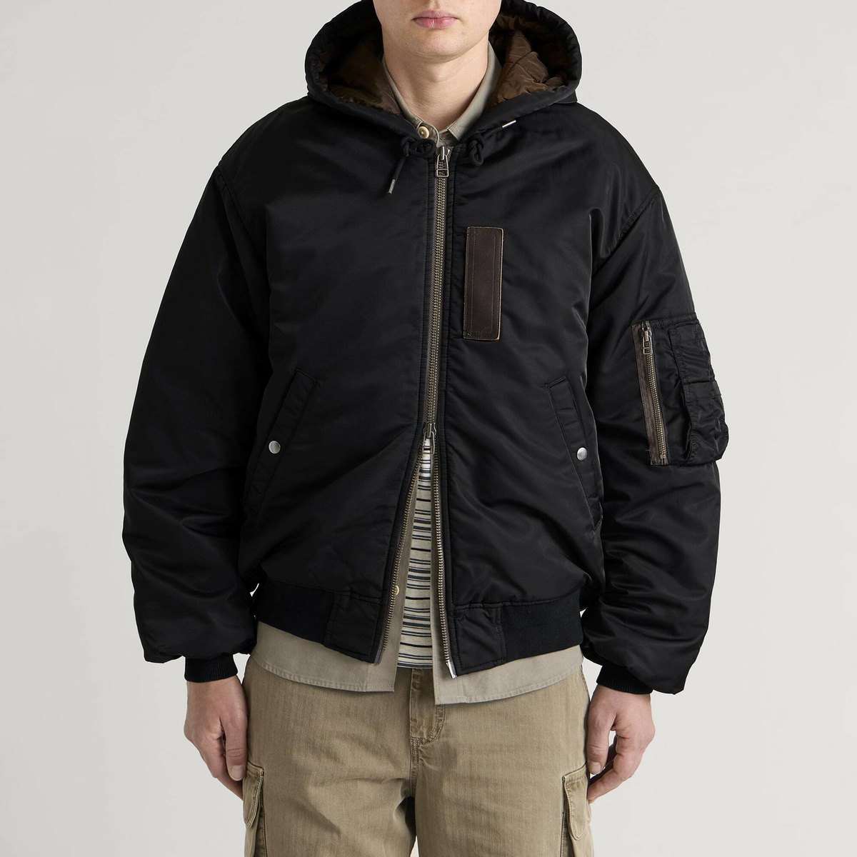 FrizmWORKS Men's Active Ma-1 Hooded Parka Jacket in Black