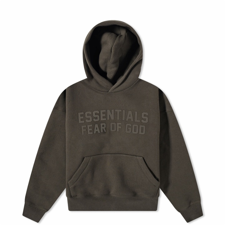 Photo: Fear of God ESSENTIALS Kids Popover Hoody in Off-Black