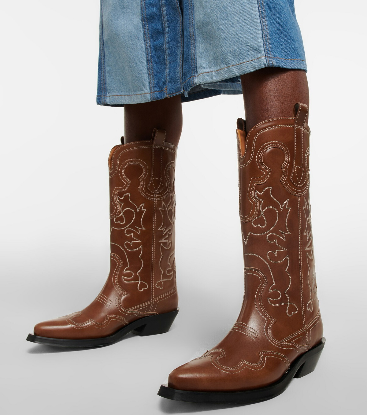 70s Gorgeous Rust Color Unisex Leather Cowboy Boots By Designer Custom
