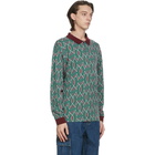 thisisneverthat Green and Burgundy Aztec Long Sleeve Polo