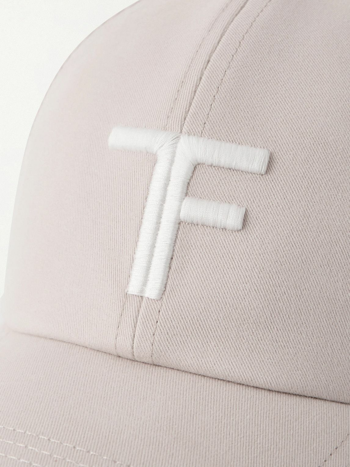 TOM FORD - Leather-Trimmed Logo-Embroidered Cotton-Twill Baseball Cap - Neutrals