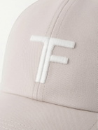 TOM FORD - Leather-Trimmed Logo-Embroidered Cotton-Twill Baseball Cap - Neutrals