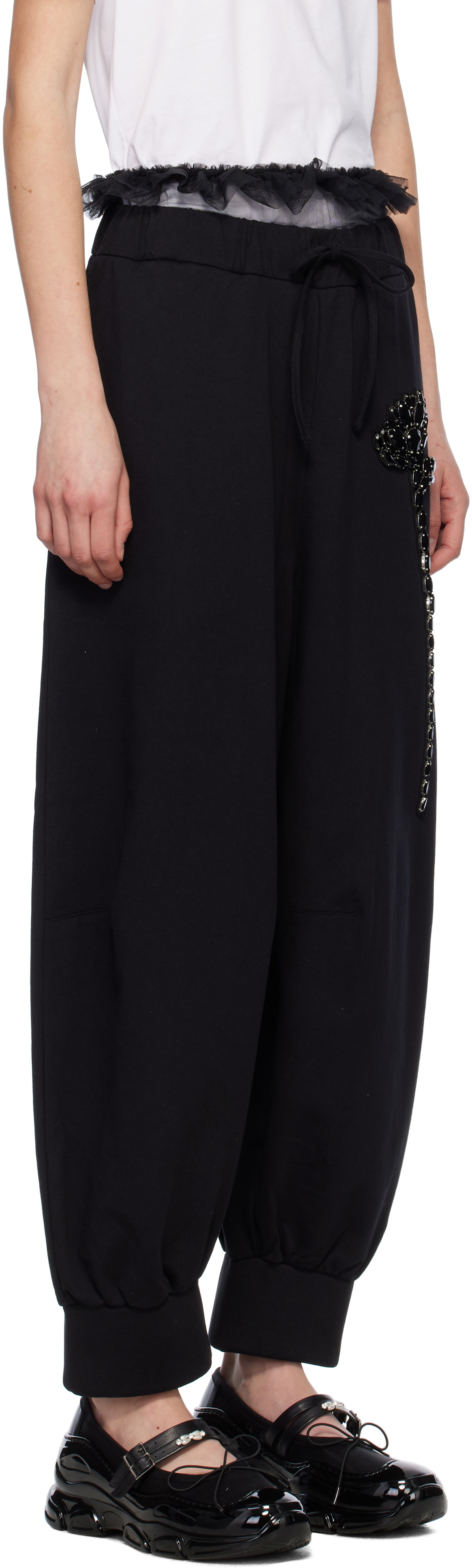 Simone Rocha Black Embellished Exposed Frilly Brief Drawstring Lounge ...