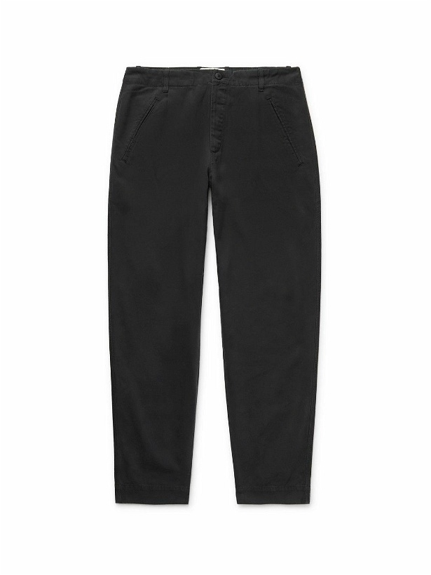 Photo: Folk - Black Assembly Tapered Pleated Cotton-Canvas Trousers - Black