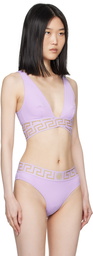 Versace Underwear Purple Greca Border Bikini Top