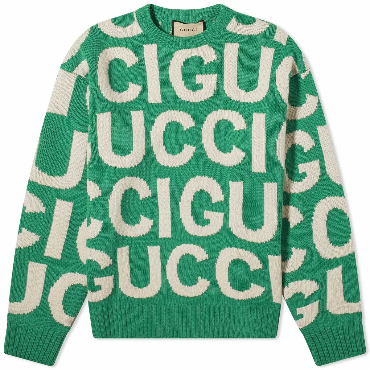 Photo: Gucci Men's Jumbo Logo Intarsia Crew Neck Knit Jumper in Green