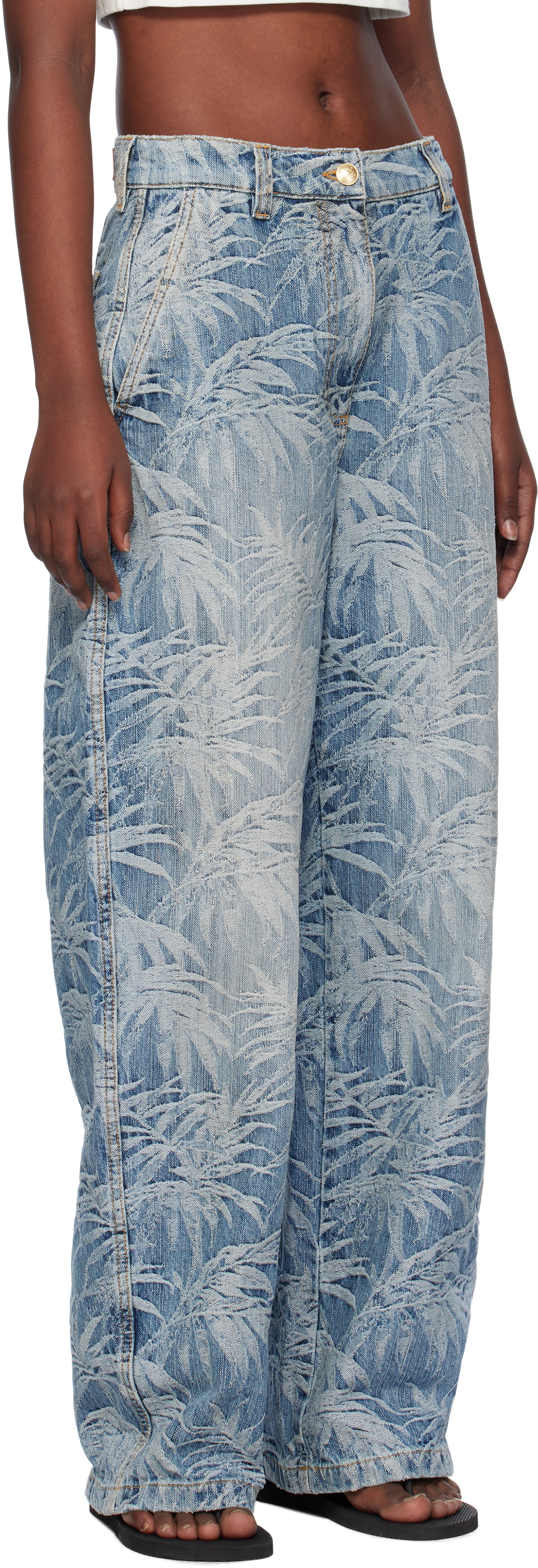 Palm Angels Blue Baggy Palms Wash Pattern Jeans