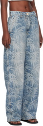 Palm Angels Blue Baggy Palms Wash Pattern Jeans
