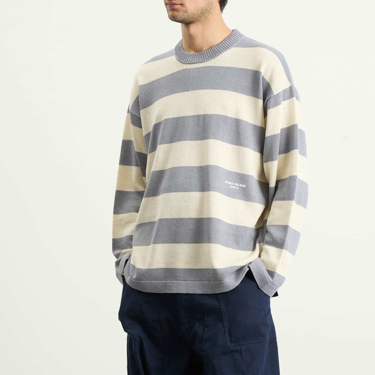 Stone Island Men's Marina Striped Knit Jumper in Ivory Melange