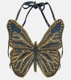 Blumarine Embellished denim crop top