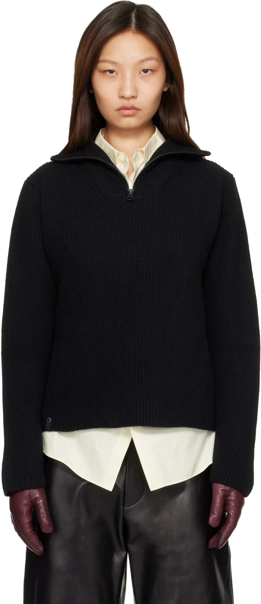 MACKAGE Black Gladys Knit Half-Zip Pullover Sweater