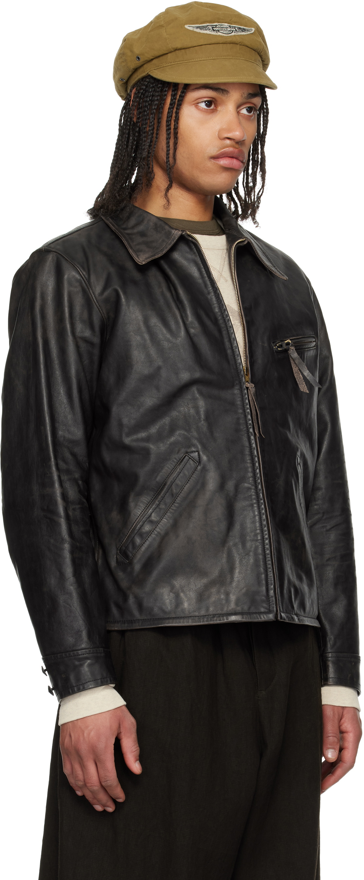 RRL Black Lynton Moto Leather Jacket RRL