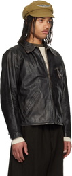 RRL Black Lynton Moto Leather Jacket