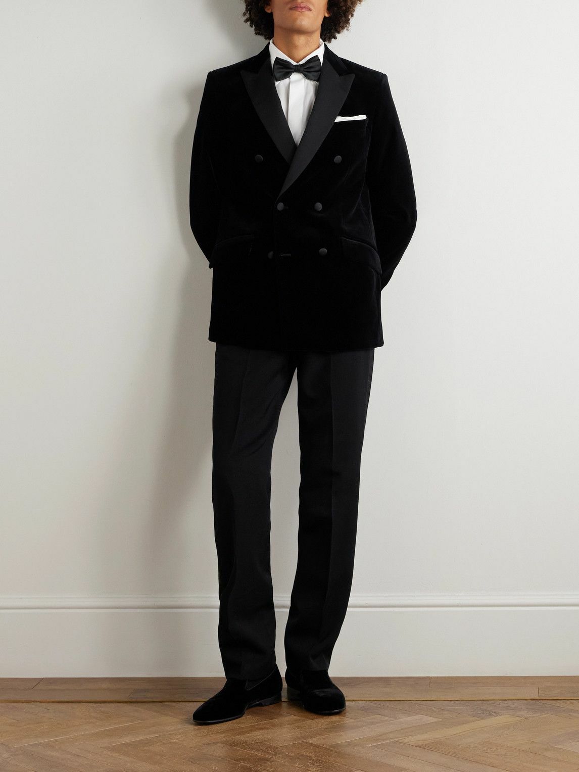 Favourbrook - Slim-Fit Double-Breasted Cotton-Velvet Tuxedo Jacket - Black