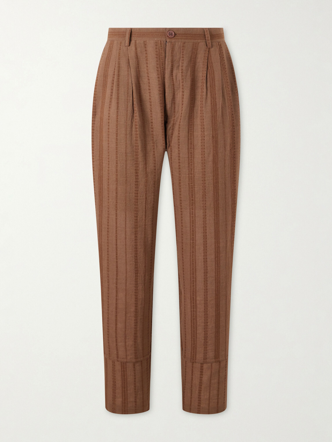 Kardo - Antonio Straight-Leg Striped Cotton-Canvas Trousers - Brown