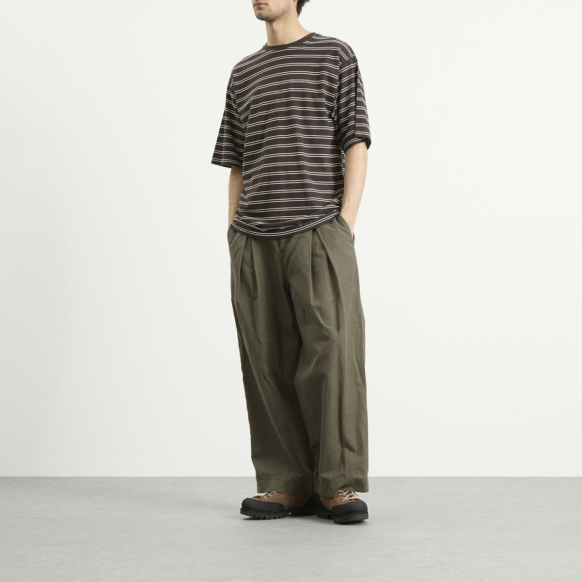 Kaptain Sunshine Men's Stripe Jersey Short Sleeve T-Shirt in Brown Wide Stripe