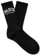 Balenciaga - Cities Logo-Jacquard Ribbed Cotton-Blend Socks - Black