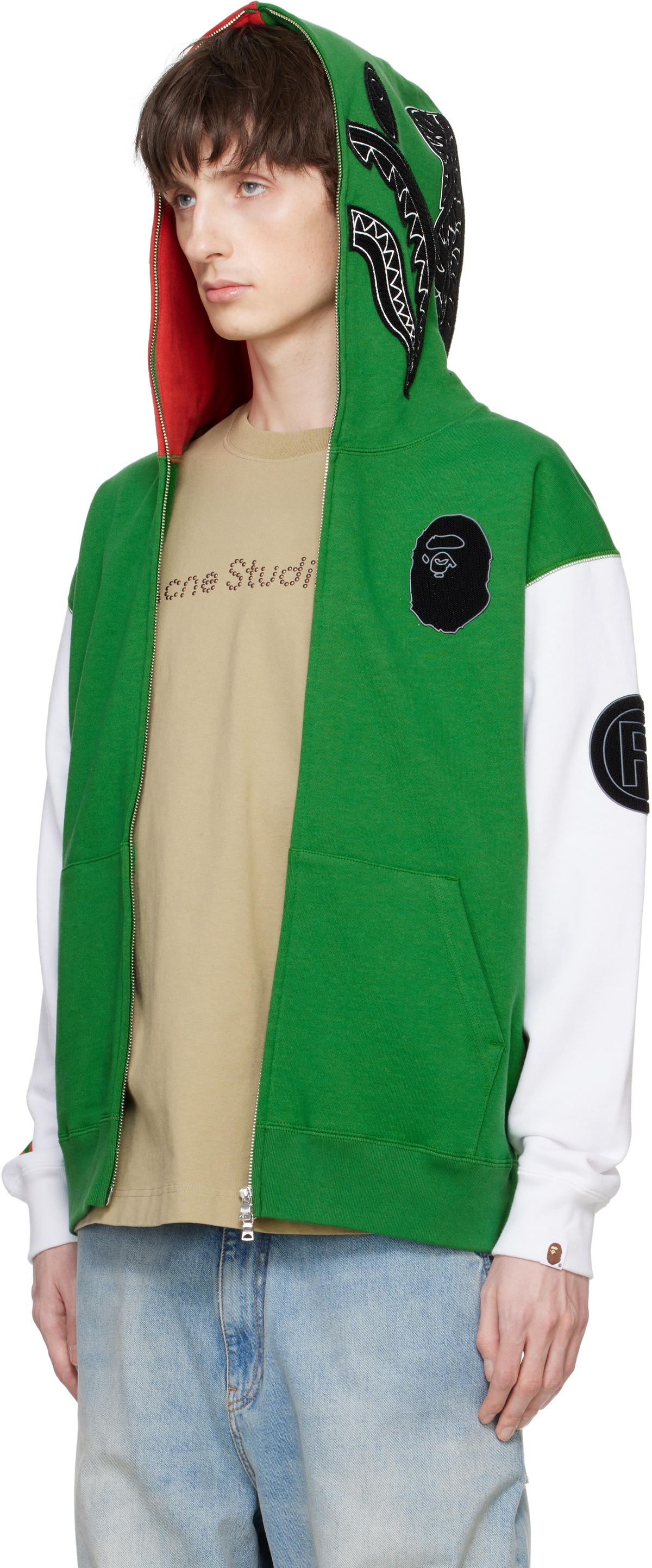 BAPE Green & White Italy Shark Full Zip Hoodie A Bathing Ape