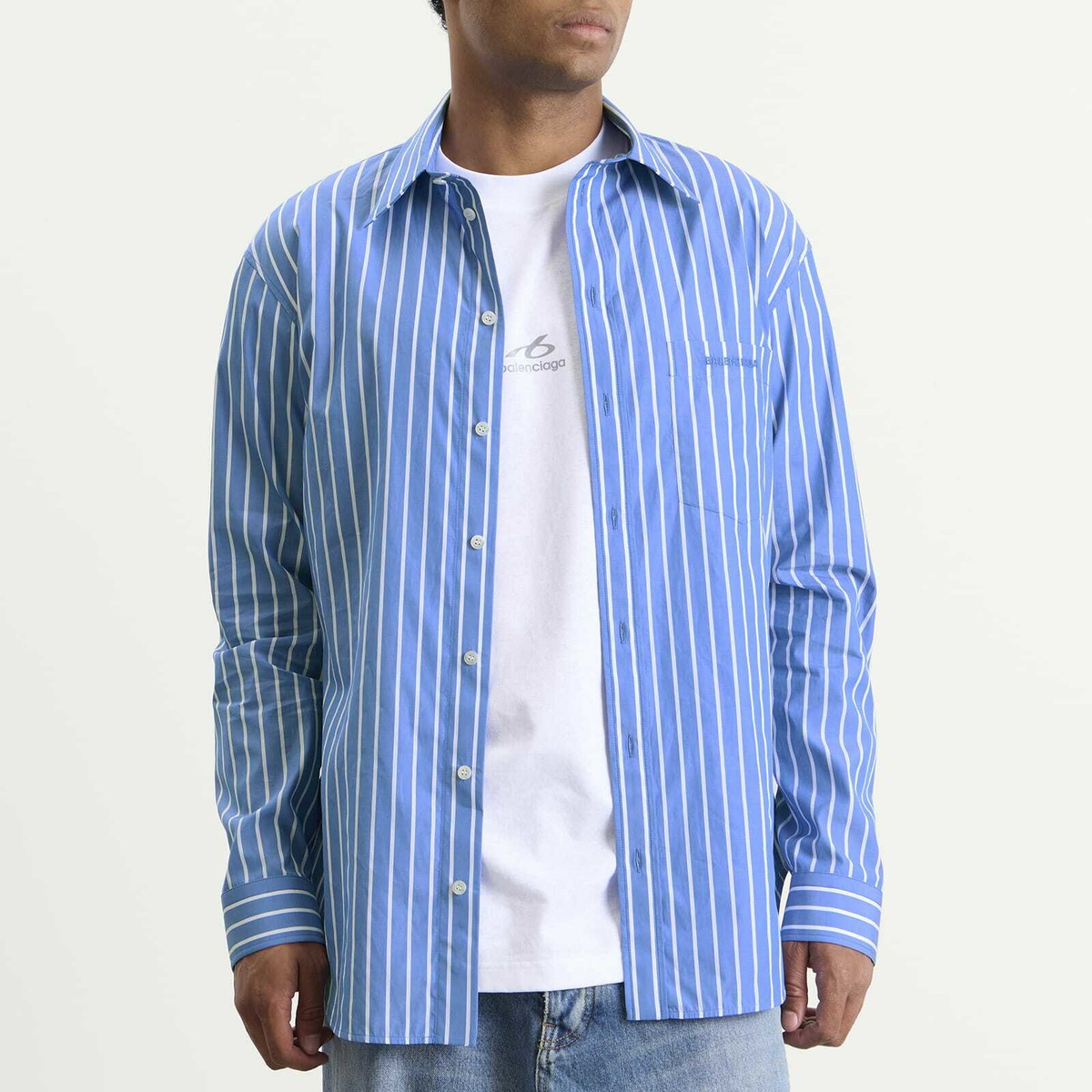 Balenciaga Men's Stripe Regular Fit Shirt in Blue/White