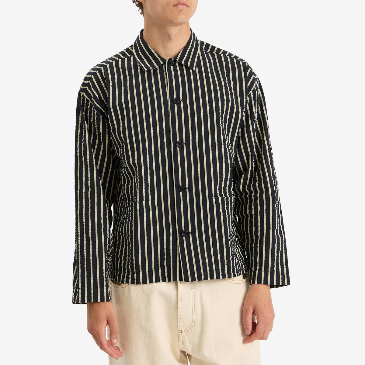 YMC Men's PJ Stripe Jacket in Navy/Yellow YMC