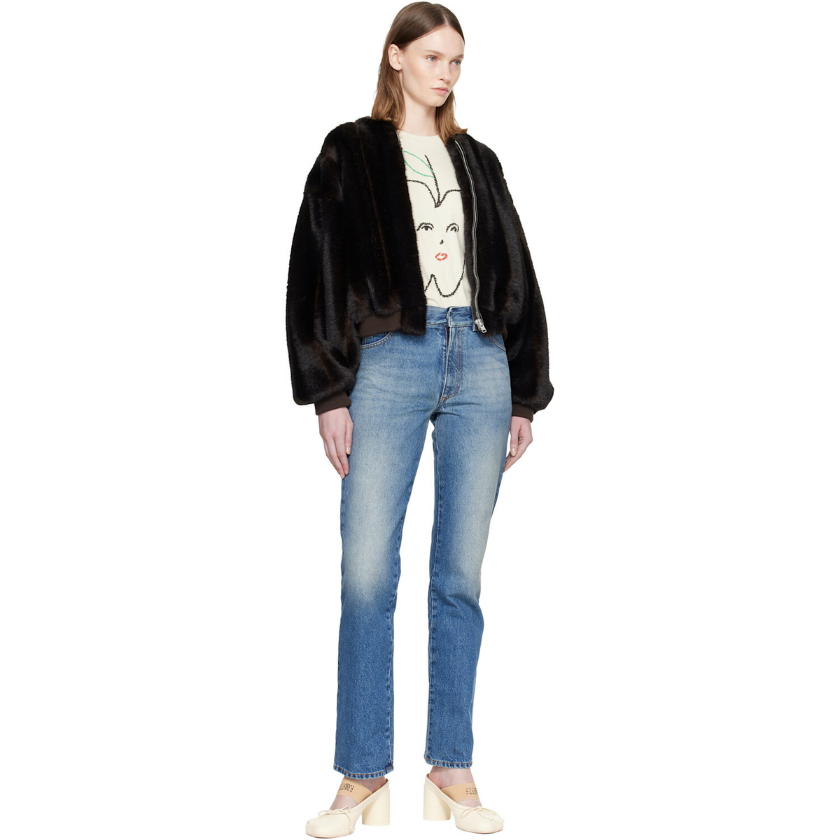 MM6 Maison Margiela Brown Faux-Fur Jacket