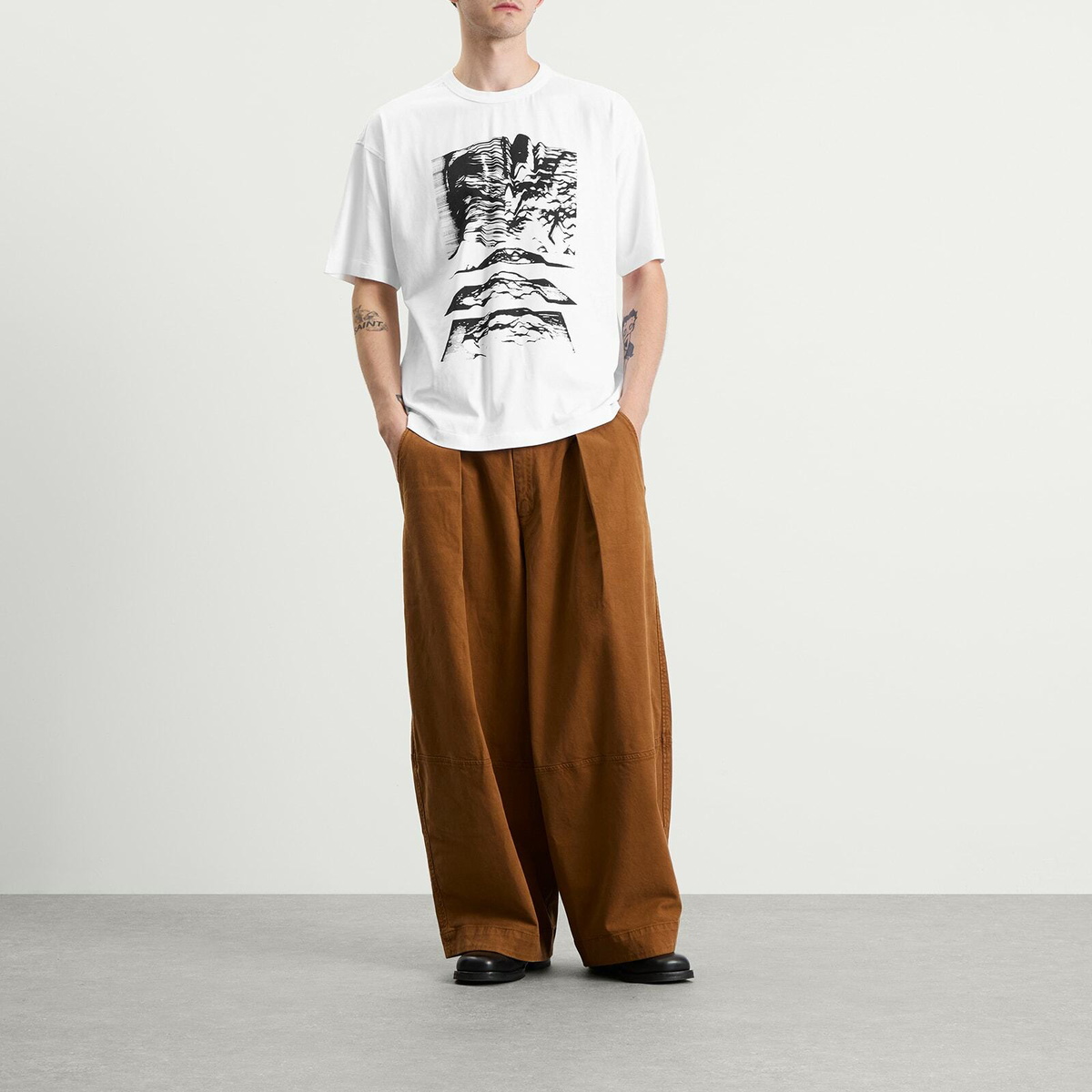 YMC Men's Triple T-Shirt Mountains in White